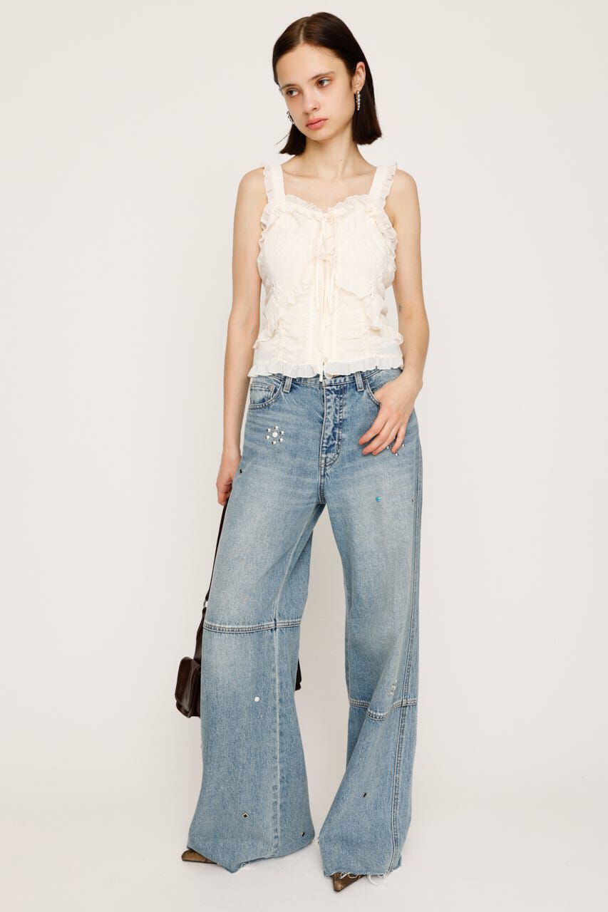 SLY「STUDS SEAM DESIGN FLARE PT-B」|デニム|