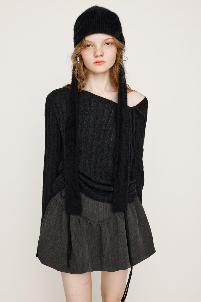 SLY「GATHER RIBBON KNIT トップス」|ニット・セーター|L/BLK1