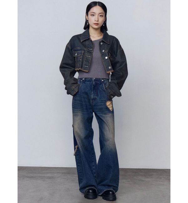 EMODA「ショートデニムブルゾン」|デニムジャケット|