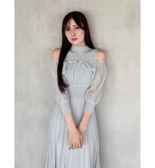 MERCURYDUO「異素材ドッキングプリーツフレアニットワンピース」|ワンピース|