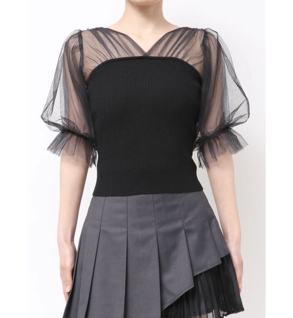 MERCURYDUO「チュールギャザー使いニット」|ニット・セーター|