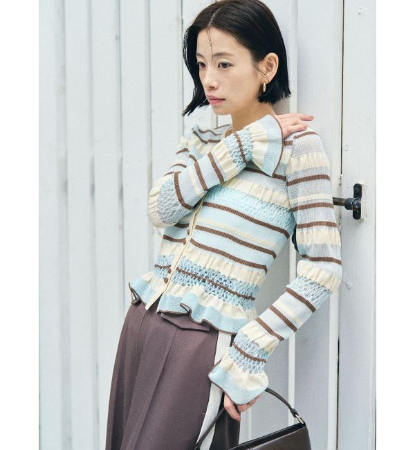 LAGUNAMOON「シアーボーダーカーデプルオーバー」|ニット・セーター|アイスブルー