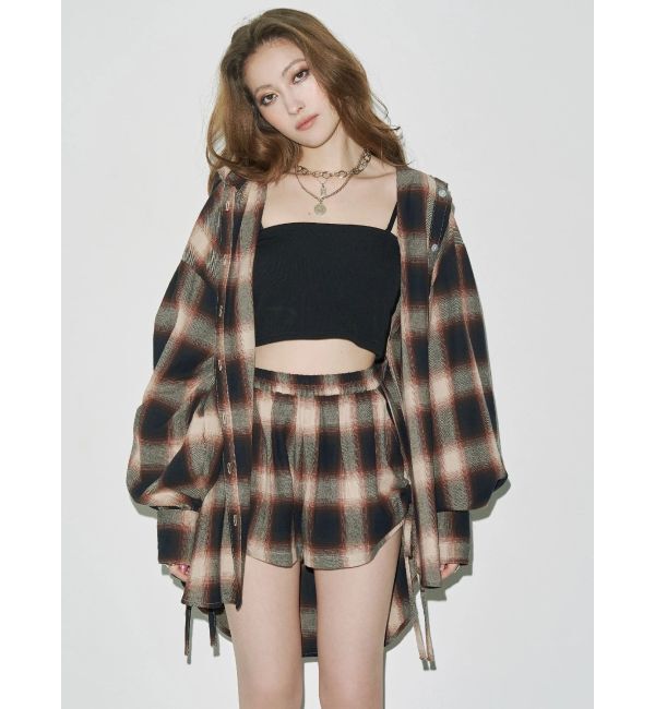 EVRIS「フードチェックオーバーサイズシャツ【セットアップ着用可能】」|シャツ・ブラウス|