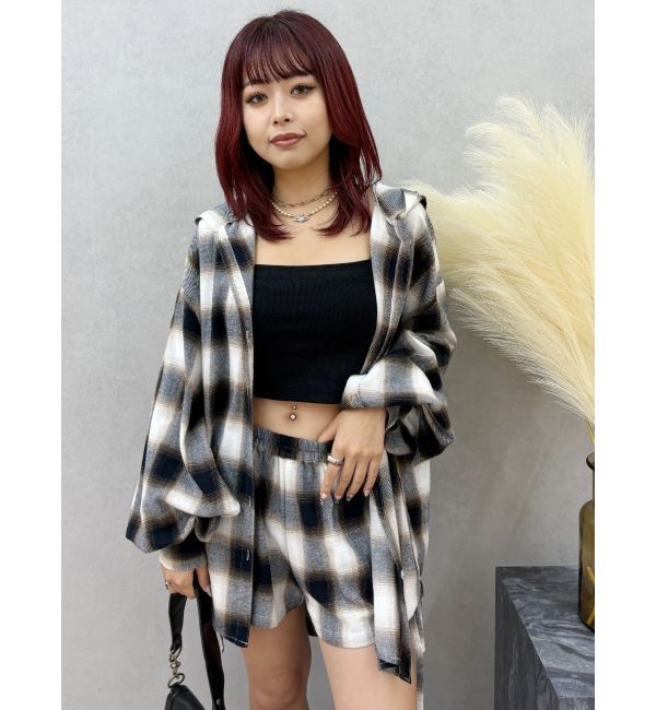 EVRIS「フードチェックオーバーサイズシャツ【セットアップ着用可能】」|シャツ・ブラウス|