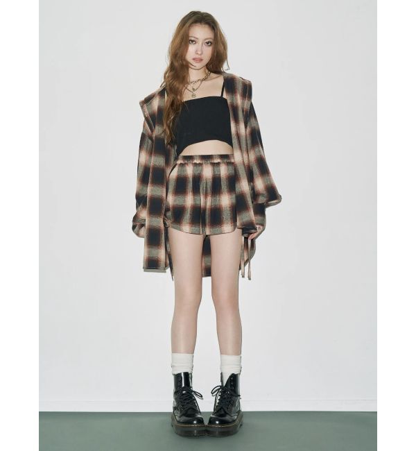 EVRIS「フードチェックオーバーサイズシャツ【セットアップ着用可能】」|シャツ・ブラウス|