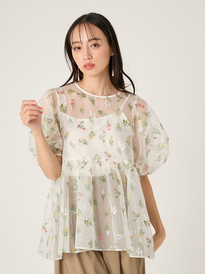 FRAY I.D「フラワーブライズオーガンジーチュニックブラウス」|シャツ・ブラウス|