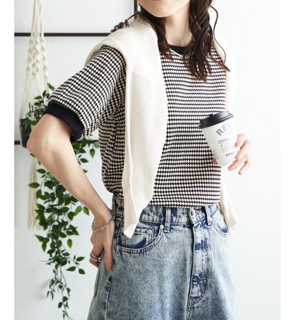 ikka「【雑誌 InRed 6月号掲載】ハニカム柄ジャガードカットソー」|Tシャツ・カットソー|