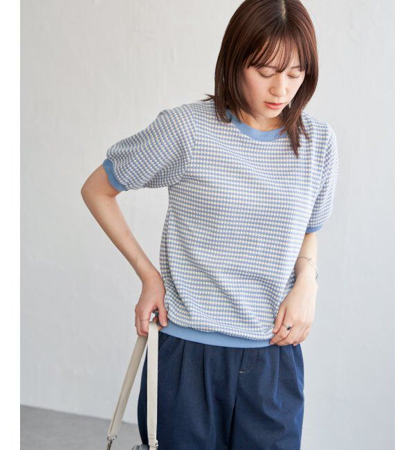 ikka「【雑誌 InRed 6月号掲載】ハニカム柄ジャガードカットソー」|Tシャツ・カットソー|スカイブルー