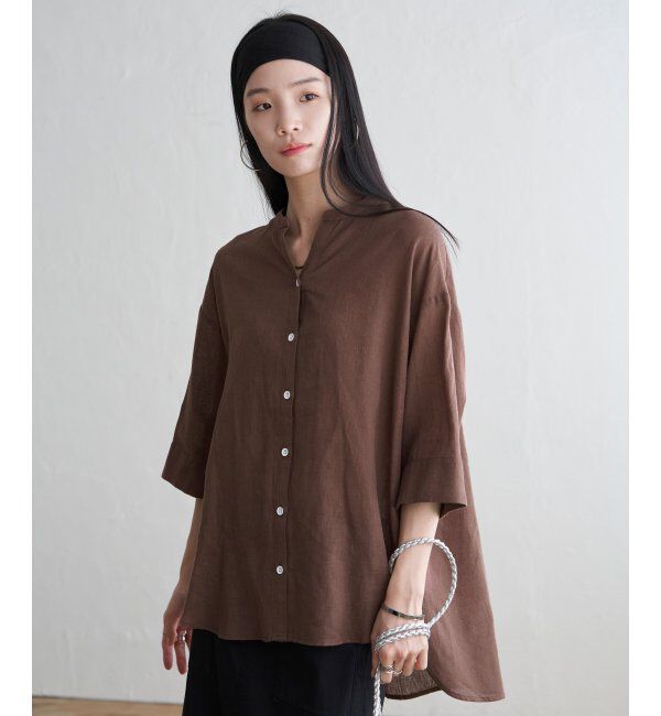 Lbc with Life「リネンコットン5分袖シャツ」|シャツ・ブラウス|