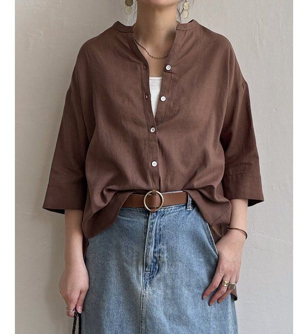 Lbc with Life「リネンコットン5分袖シャツ」|シャツ・ブラウス|