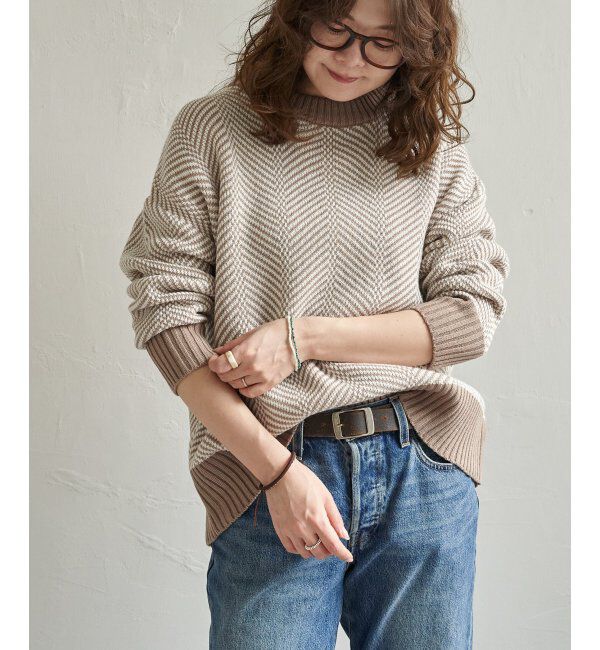 Lbc with Life「ヘリンボン柄ニットプルオーバー」|カーディガン|コーヒー