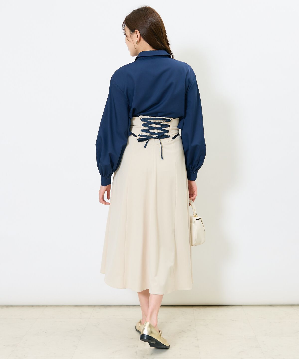 アンドクチュール「パイピングバックレースアップスカート」|フレア|