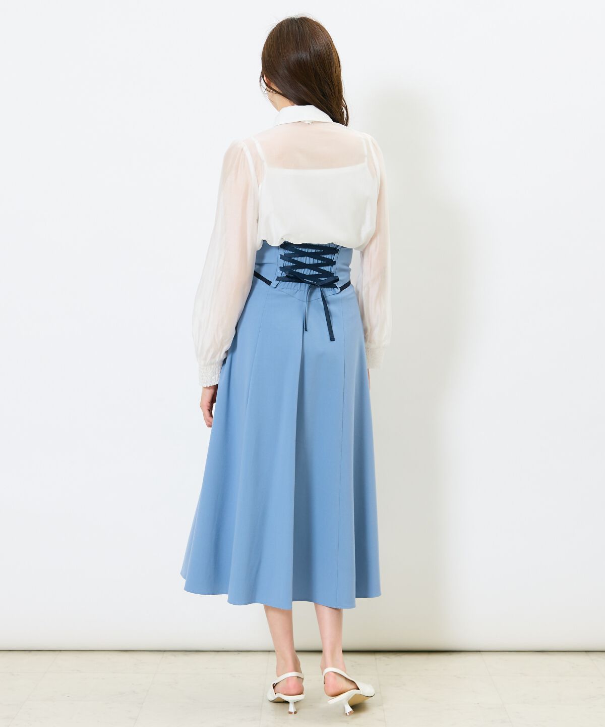 アンドクチュール「パイピングバックレースアップスカート」|フレア|