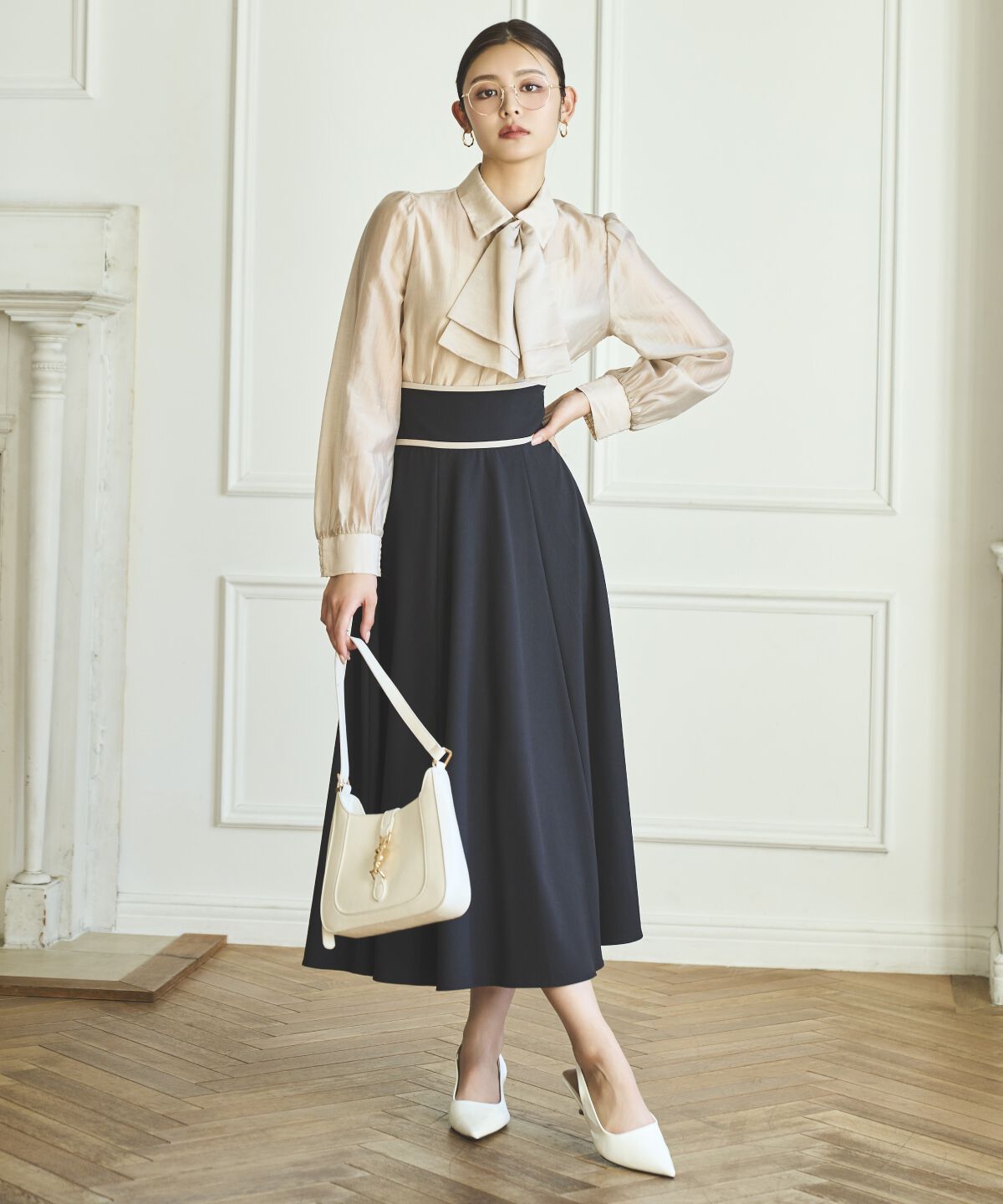 アンドクチュール「パイピングバックレースアップスカート」|フレア|