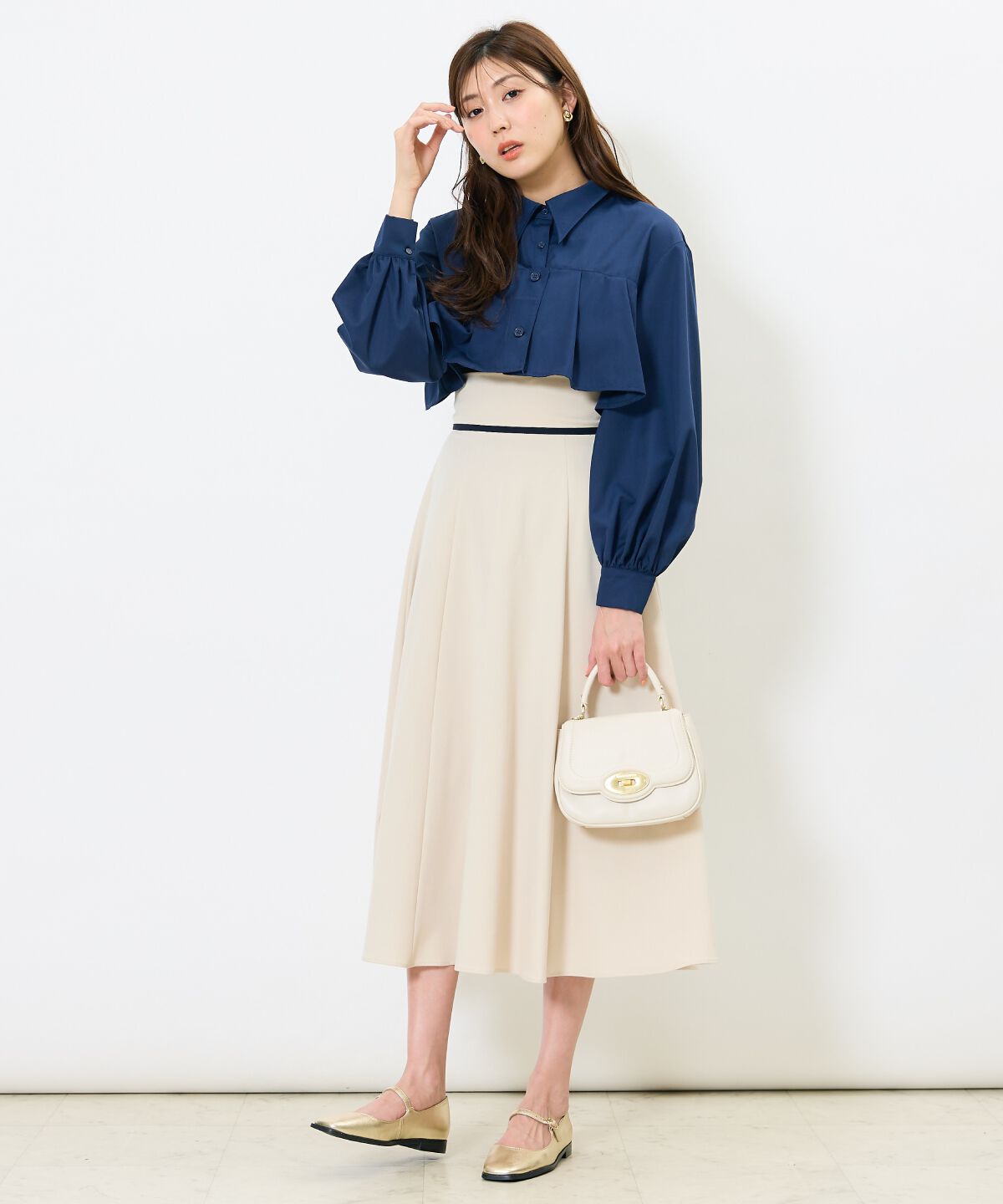 アンドクチュール「パイピングバックレースアップスカート」|フレア|