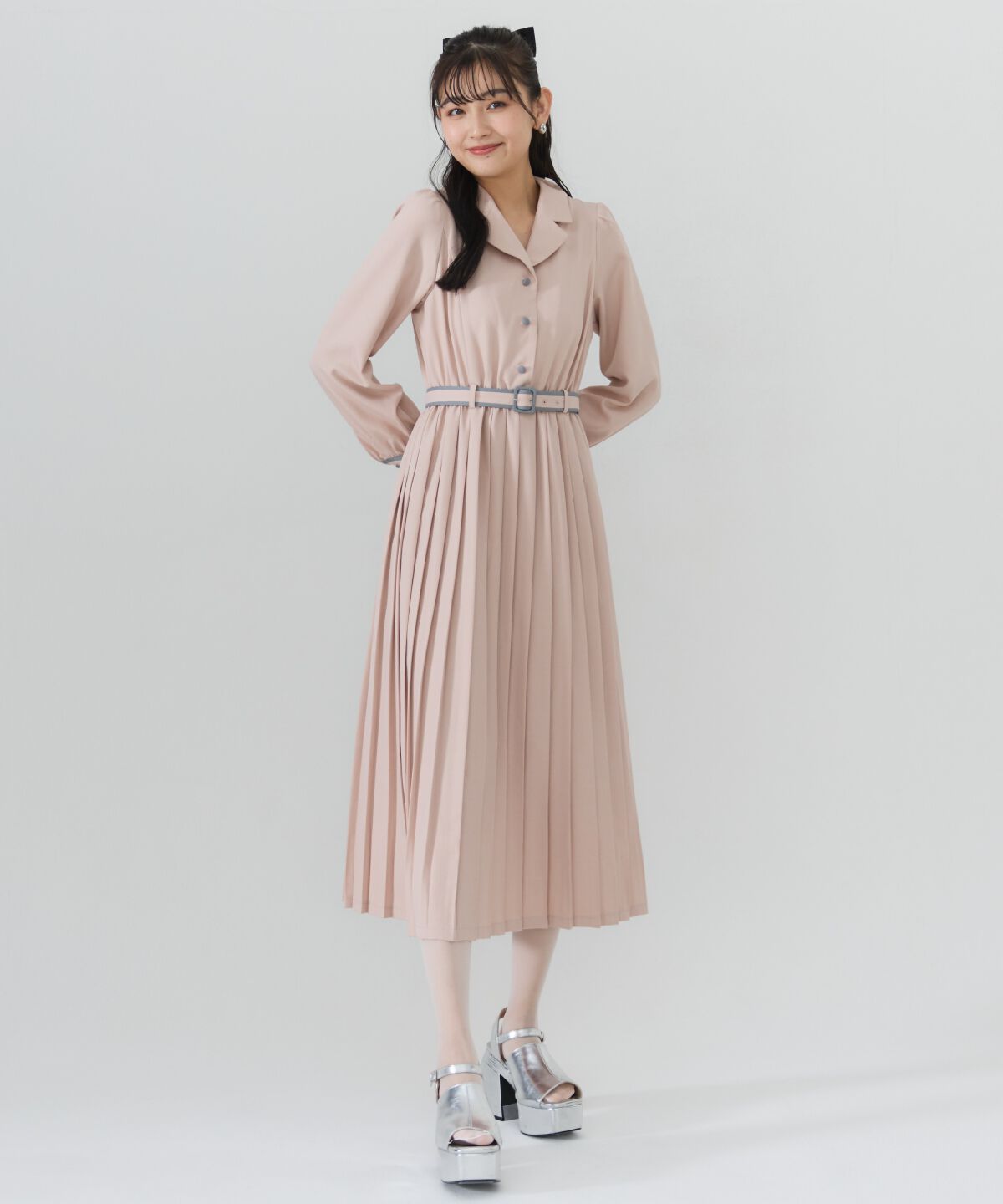 REDYAZEL「バイカラープリーツシャツワンピース」|ワンピース|