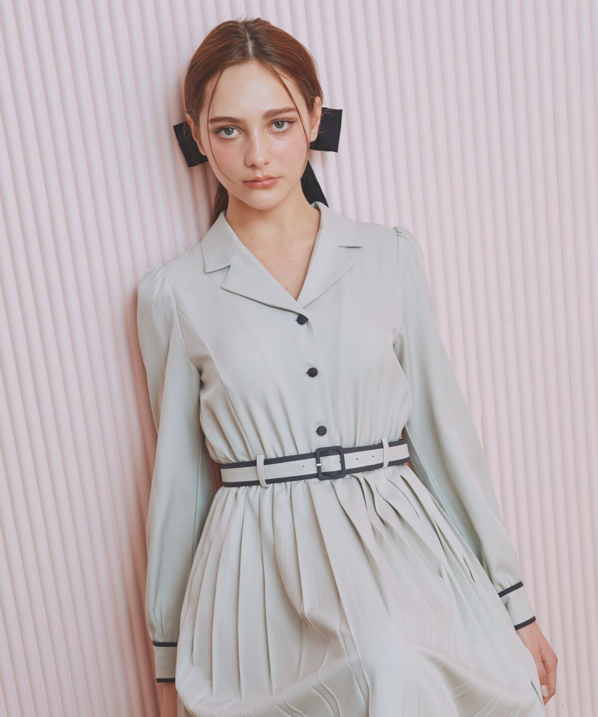 REDYAZEL「バイカラープリーツシャツワンピース」|ワンピース|