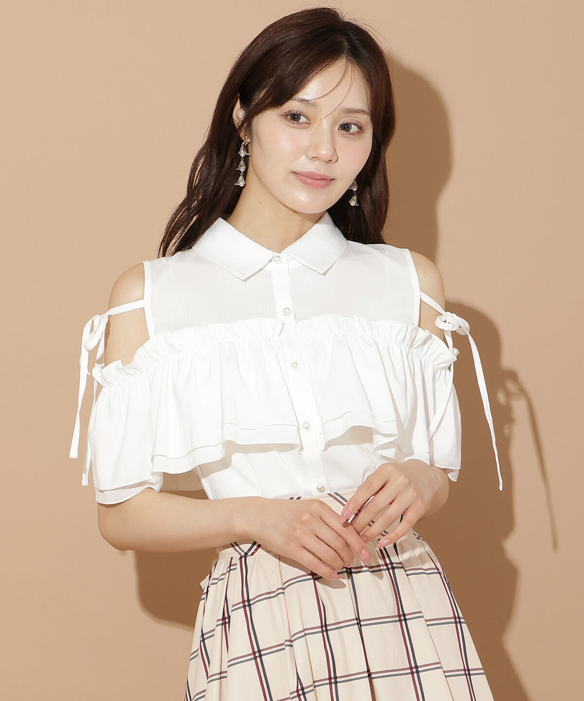 WILLSELECTION「ナローリボンオフショルブラウス」|シャツ・ブラウス|white/borderｽﾄﾗｲﾌﾟ