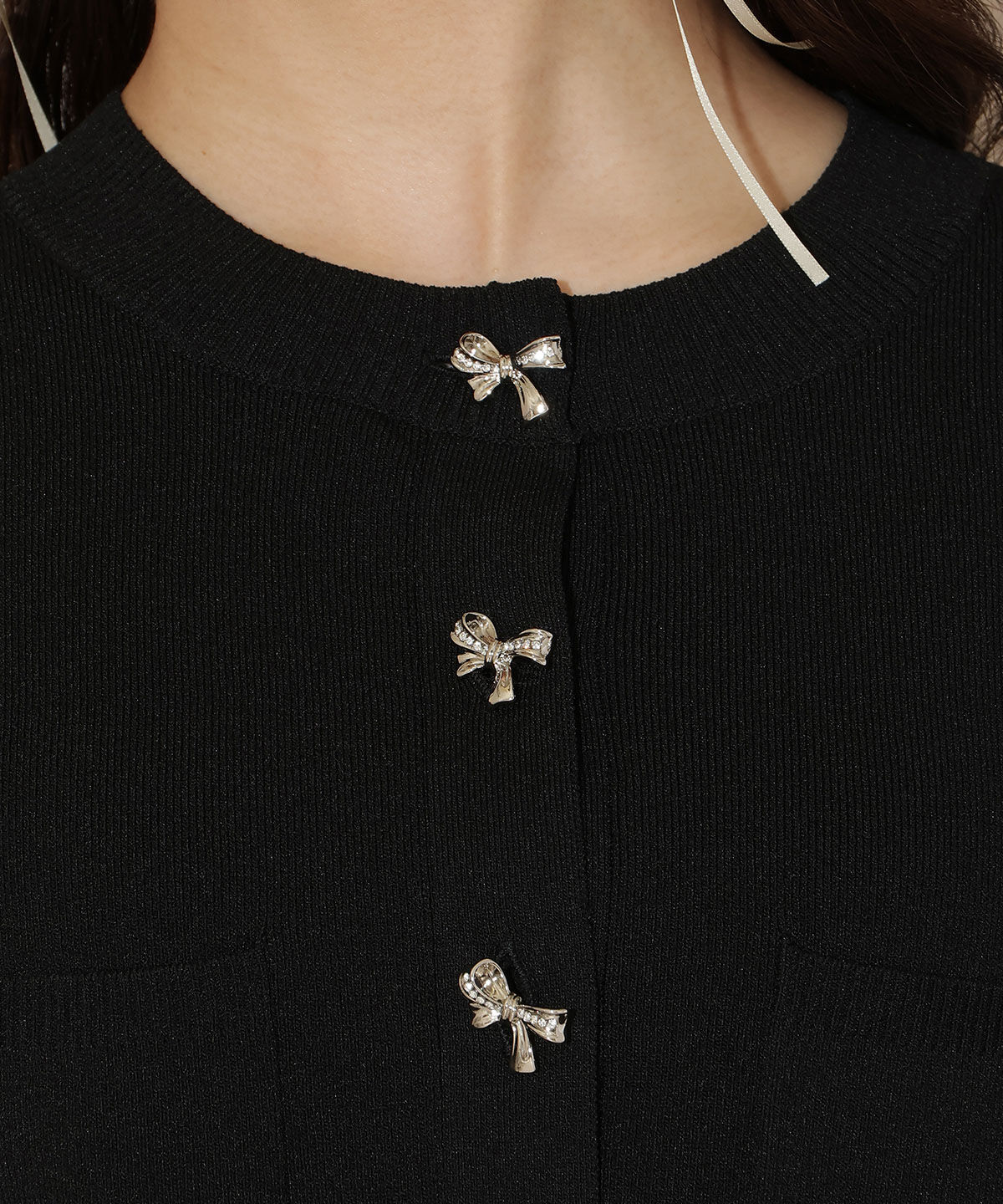 WILLSELECTION「ビジューリボンタックスリーブカーディガン」|カーディガン|