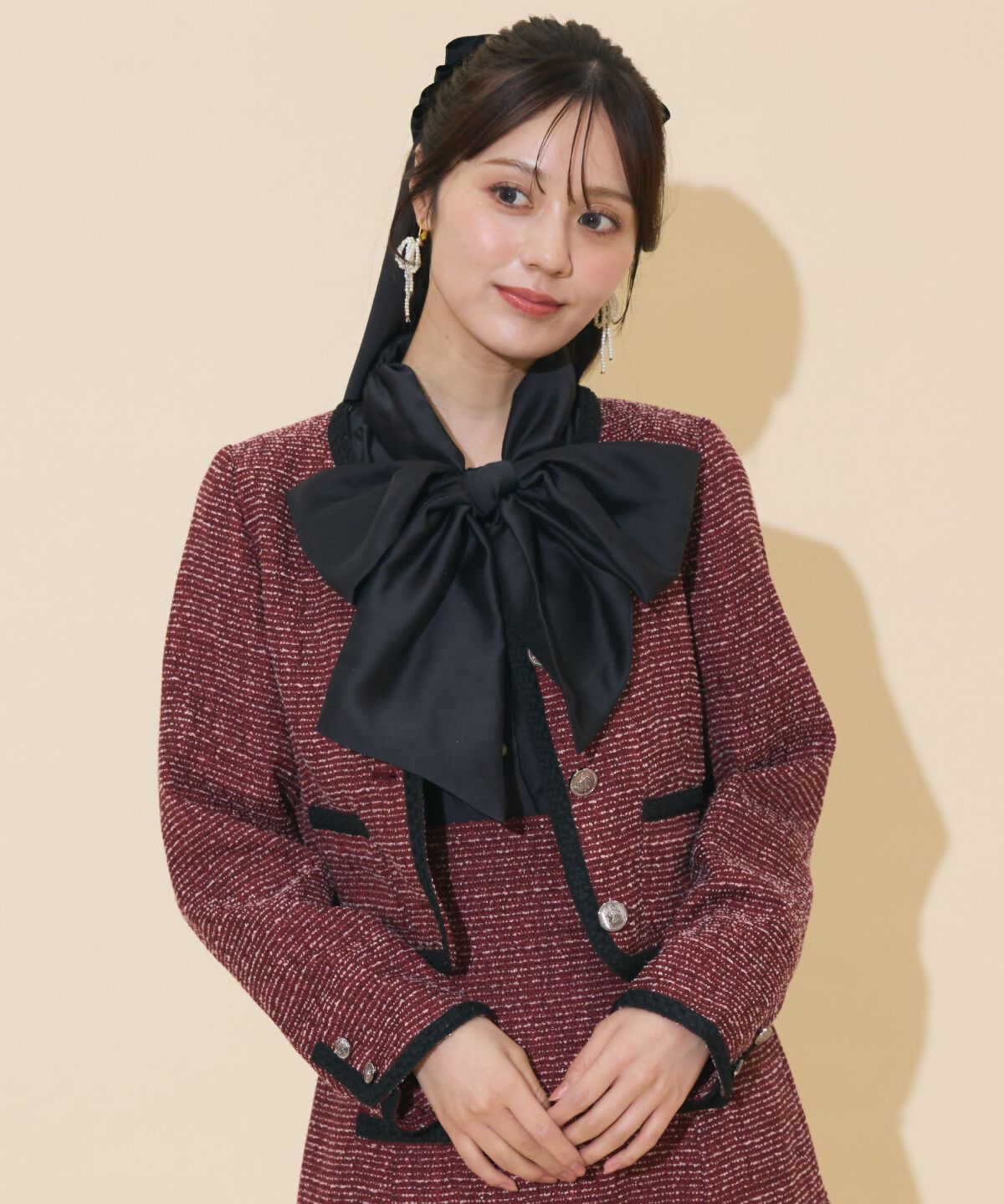 WILLSELECTION「ブレードデザインノーカラーツイードジャケット」|ノーカラージャケット|ボルドー