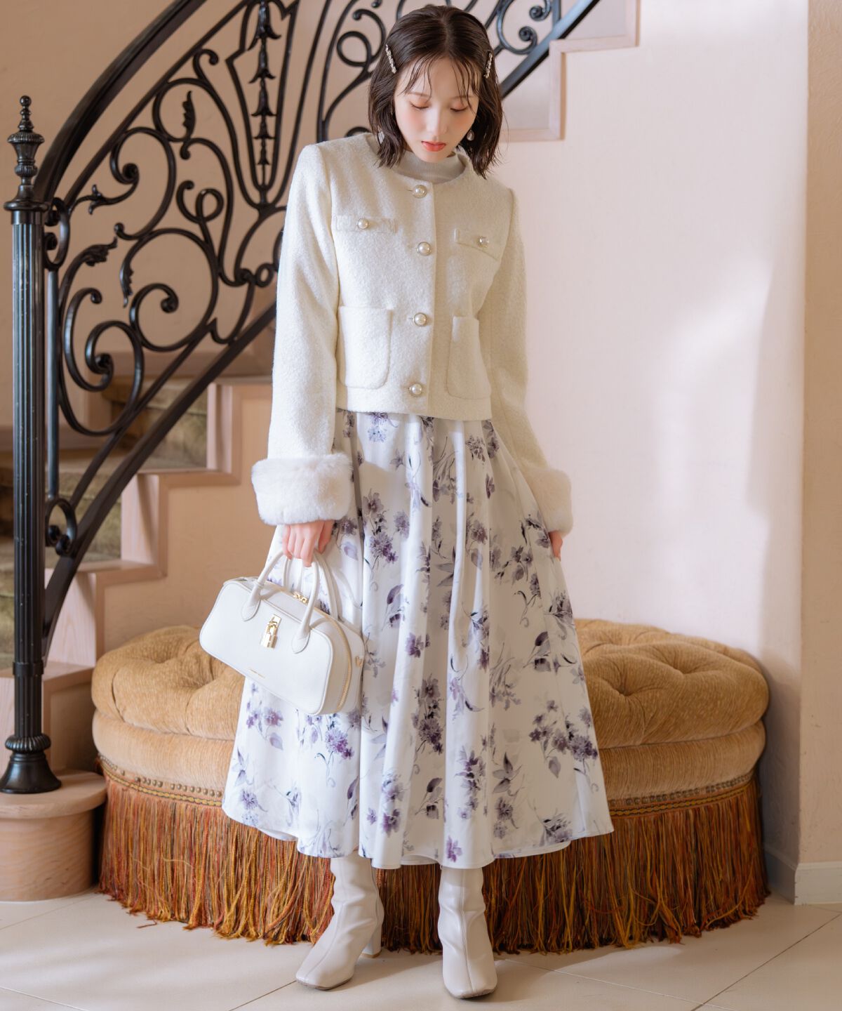 WILLSELECTION「ノーカラーブークレショートコート」|ノーカラーコート|