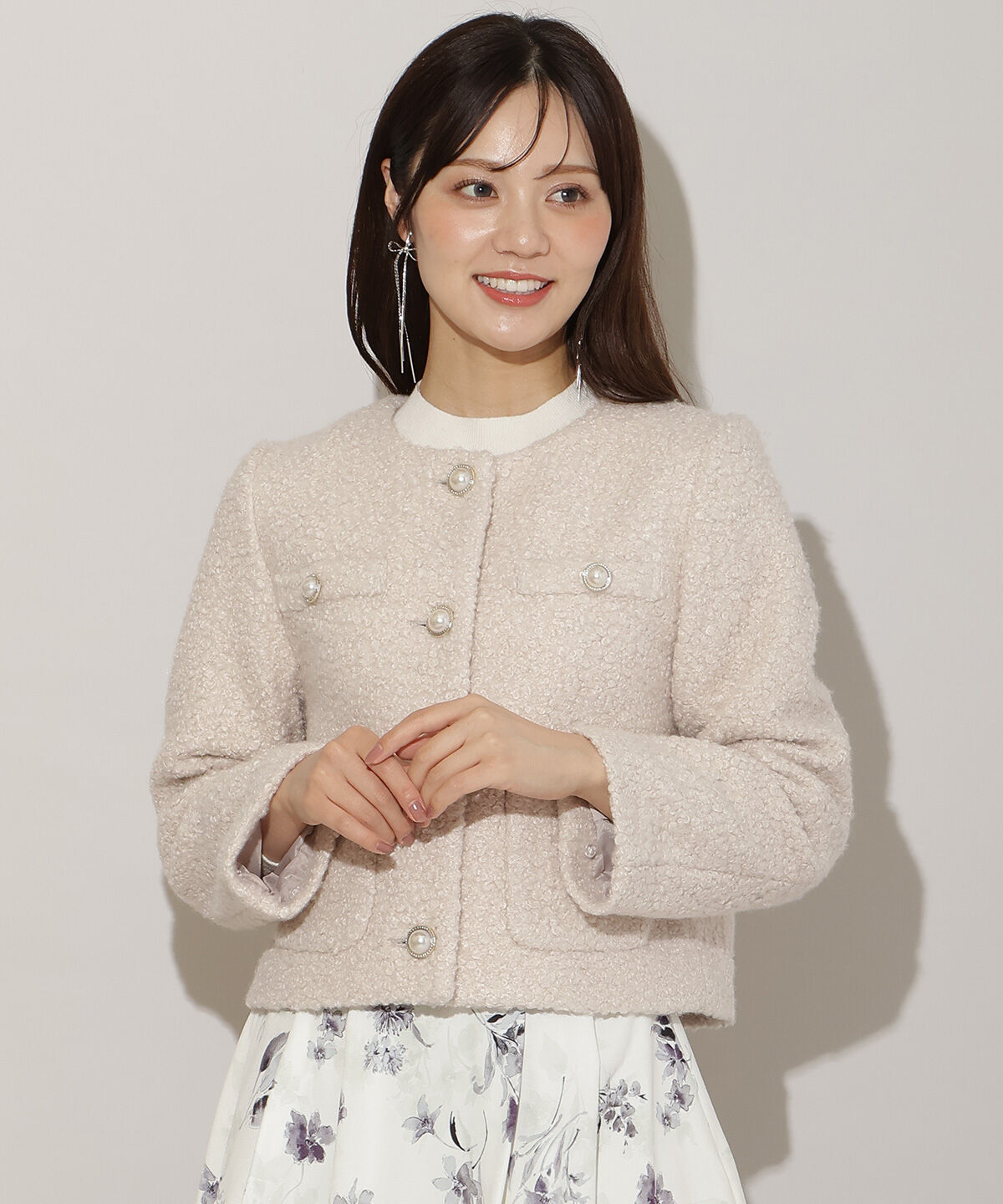 WILLSELECTION「ノーカラーブークレショートコート」|ノーカラーコート|