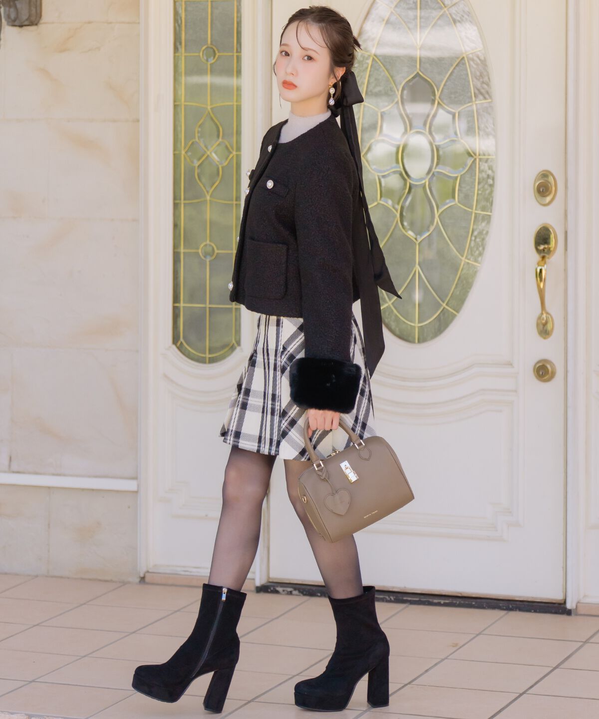 WILLSELECTION「ノーカラーブークレショートコート」|ノーカラーコート|