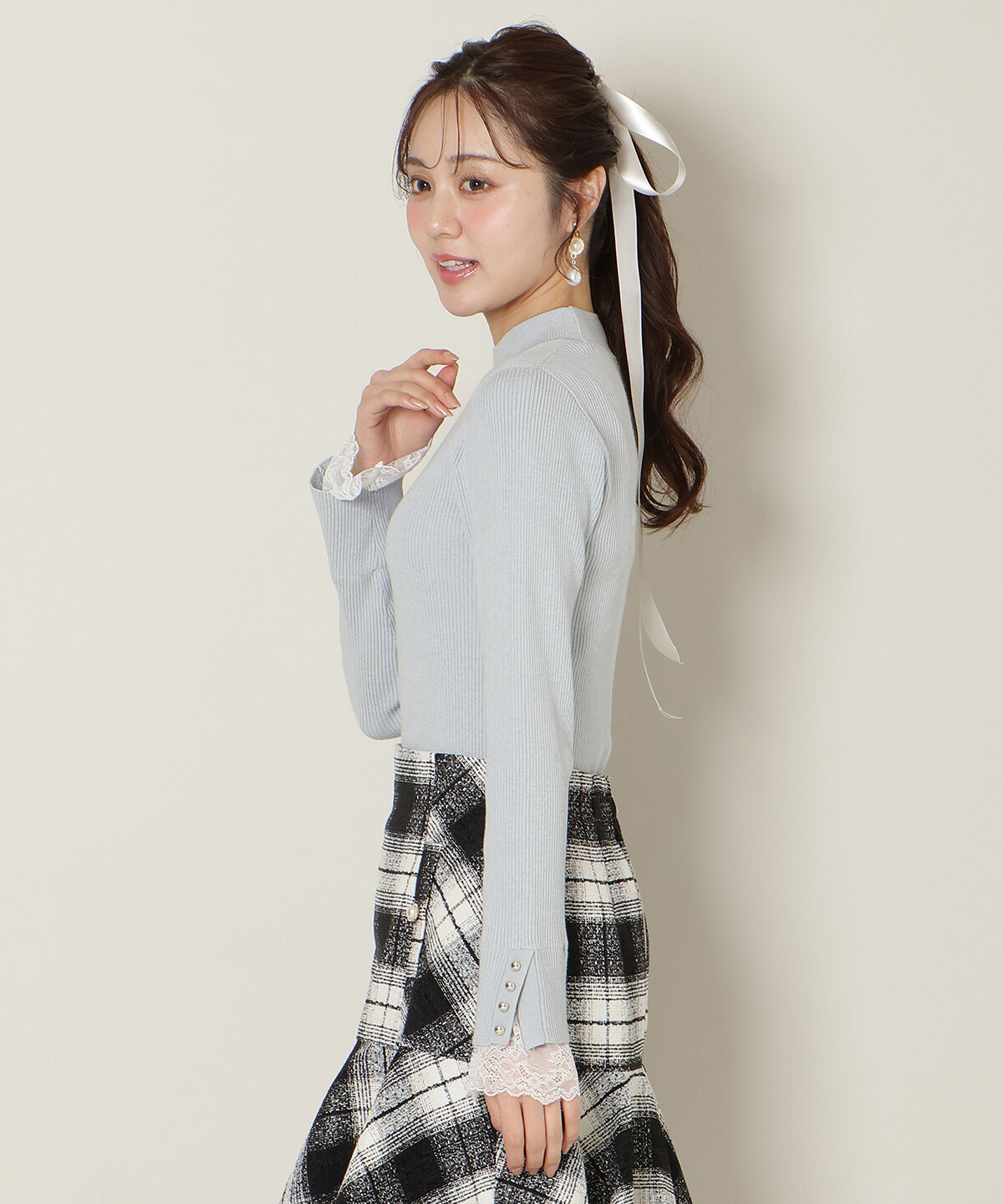 WILLSELECTION「袖口レースハイネックリブニット」|ニット・セーター|