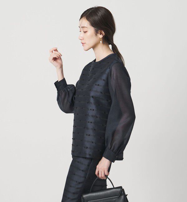 UNITED ARROWS「リボン カットジャガード ブラウス」|シャツ・ブラウス|NAVY