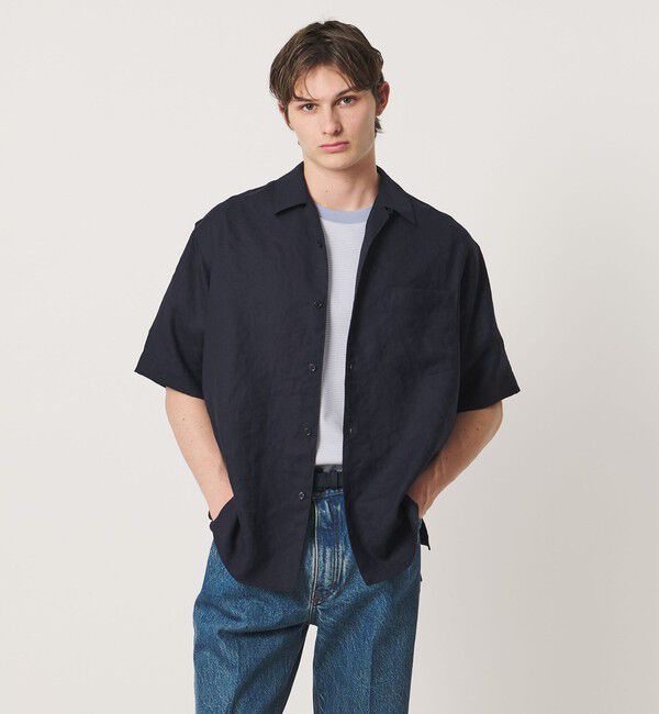 UNITED ARROWS「トリアセテート/ポリエステル ツイル オープンカラーシャツ」|シャツ・ブラウス|NAVY