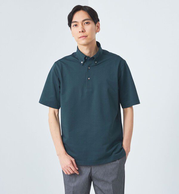 UNITED ARROWS green label relaxing「DUADRY clean バーズアイ ボタンダウン ビズポロ ポロシャツ -吸水速乾・抗菌-」|ポロシャツ|DK.GREEN