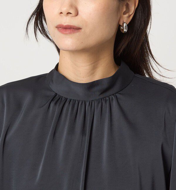 UNITED ARROWS green label relaxing「サテン スタンドネック ギャザー ブラウス」|シャツ・ブラウス|