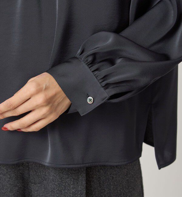 UNITED ARROWS green label relaxing「サテン スタンドネック ギャザー ブラウス」|シャツ・ブラウス|