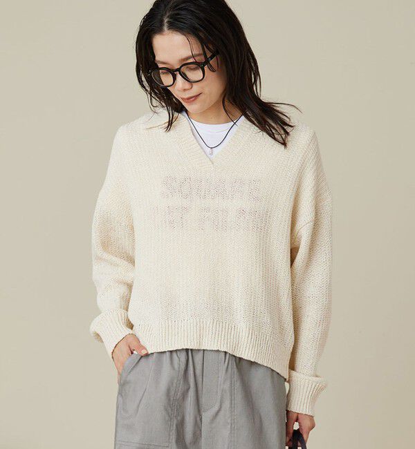 UNITED ARROWS green label relaxing「テープヤーン スキッパー プルオーバー ニット ウォッシャブル」|ニット・セーター|OFF WHITE