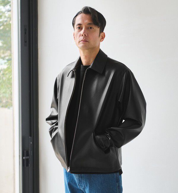 UNITED ARROWS green label relaxing「レザーライク ジップ ブルゾン」|ブルゾン・スタジャン|BLACK