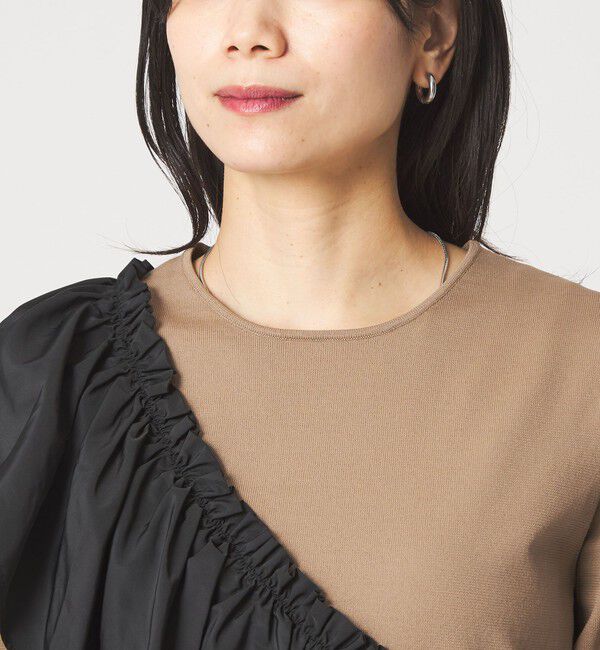 UNITED ARROWS green label relaxing「フリル ドッキング 5分袖 ニット プルオーバー ウォッシャブル」|ニット・セーター|