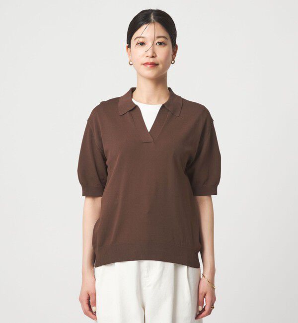 UNITED ARROWS green label relaxing「【WEB限定】＜at ease＞エリツキ スキッパー ニット 接触冷感 UVカット 遮熱」|ニット・セーター|
