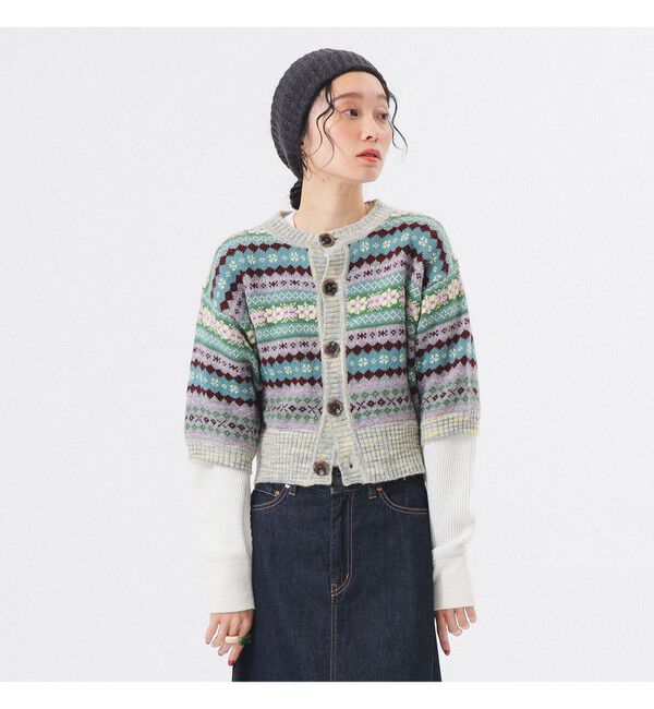 BEAMSBOY「フェアアイル 5分袖 カーディガン」|ベスト・ジレ|