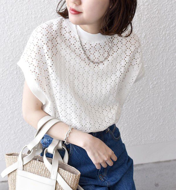 SHIPS for women「《一部追加予約》【WEB限定】〈手洗い可能〉アイレット クルーネック プルオーバー」|Tシャツ・カットソー|