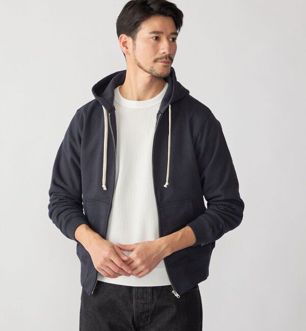 SHIPS「【WEB限定】SHIPS: マイクロ SHIPS 刺繍 ロゴ 裏毛 スウェット ジップ パーカー」|パーカー|ネイビー