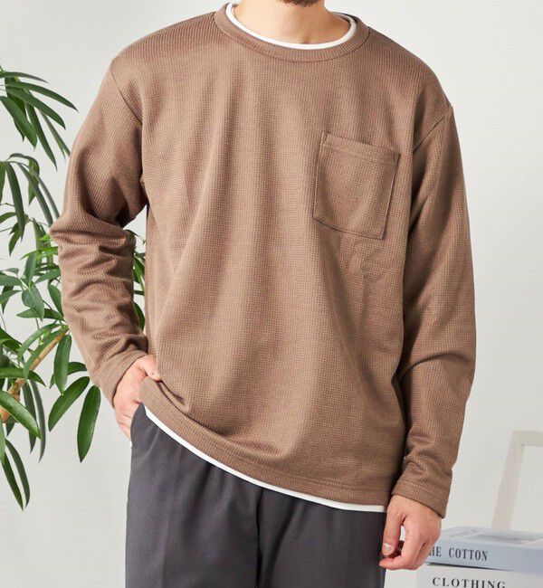 SHIPS any「SHIPS any: パールワッフル フェイクレイヤード Tシャツ (ロンT)◇」|Tシャツ・カットソー|ベージュ