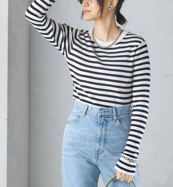 SHIPS for women「〈手洗い可能〉綿 ナイロン 袖 フレア クルーネック リブ ニット 24SS ◇」|ニット・セーター|オフホワイト