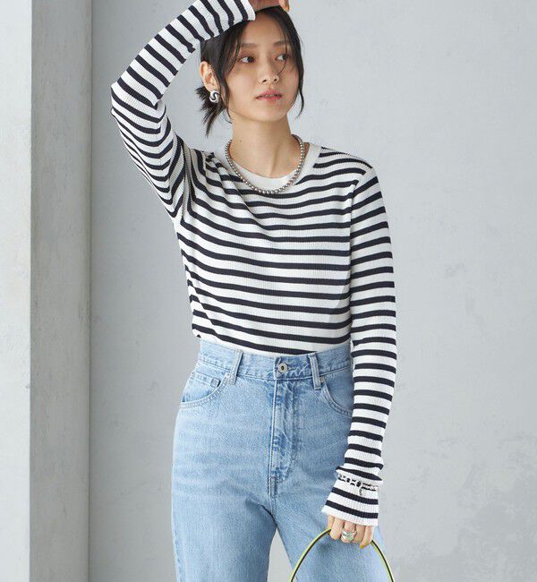 SHIPS for women「〈手洗い可能〉綿 ナイロン 袖 フレア クルーネック リブ ニット 24SS ◇」|ニット・セーター|