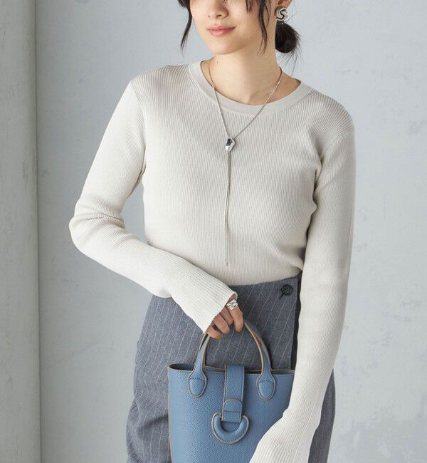 SHIPS for women「〈手洗い可能〉綿 ナイロン 袖 フレア クルーネック リブ ニット 24SS ◇」|ニット・セーター|ライトグレー