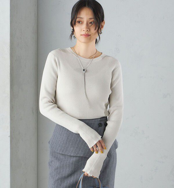 SHIPS for women「〈手洗い可能〉綿 ナイロン 袖 フレア クルーネック リブ ニット 24SS ◇」|ニット・セーター|