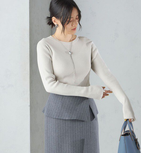 SHIPS for women「〈手洗い可能〉綿 ナイロン 袖 フレア クルーネック リブ ニット 24SS ◇」|ニット・セーター|