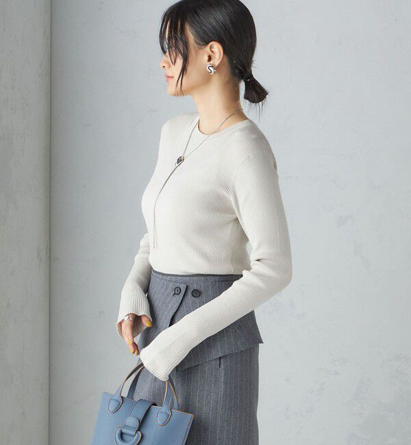 SHIPS for women「〈手洗い可能〉綿 ナイロン 袖 フレア クルーネック リブ ニット 24SS ◇」|ニット・セーター|