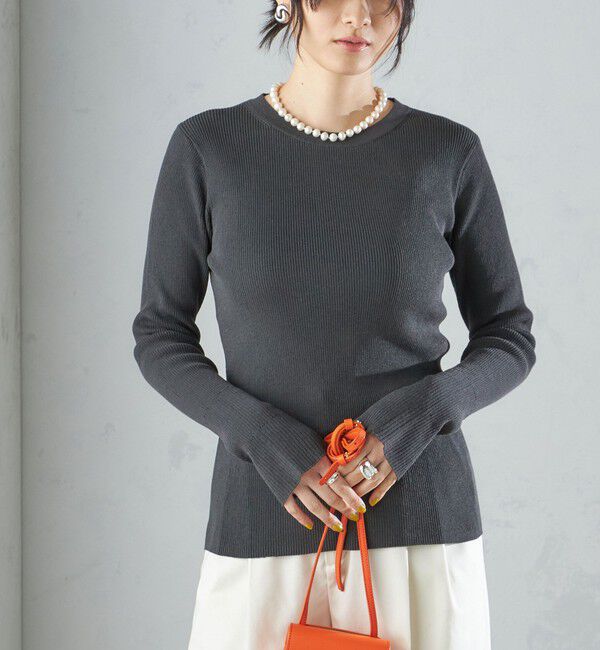 SHIPS for women「〈手洗い可能〉綿 ナイロン 袖 フレア クルーネック リブ ニット 24SS ◇」|ニット・セーター|ダークグレー