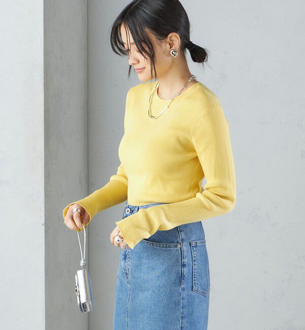 SHIPS for women「〈手洗い可能〉綿 ナイロン 袖 フレア クルーネック リブ ニット 24SS ◇」|ニット・セーター|