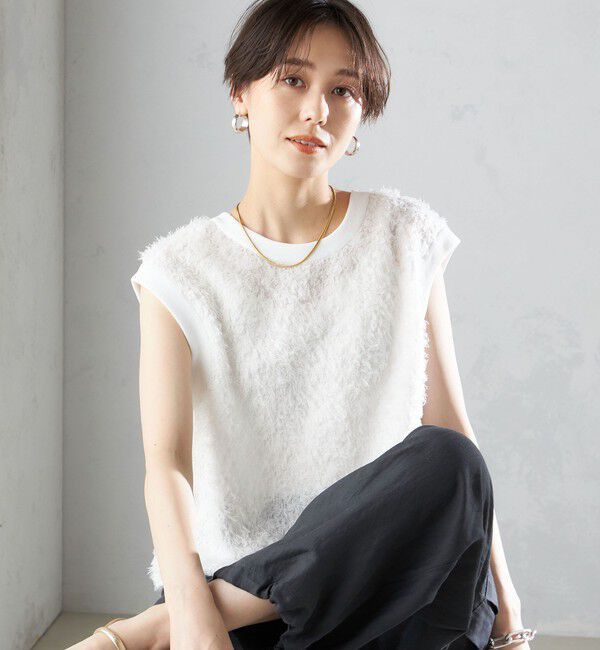 SHIPS for women「〈手洗い可能〉シアー フリンジ フレンチ スリーブ プルオーバー ◇」|Tシャツ・カットソー|